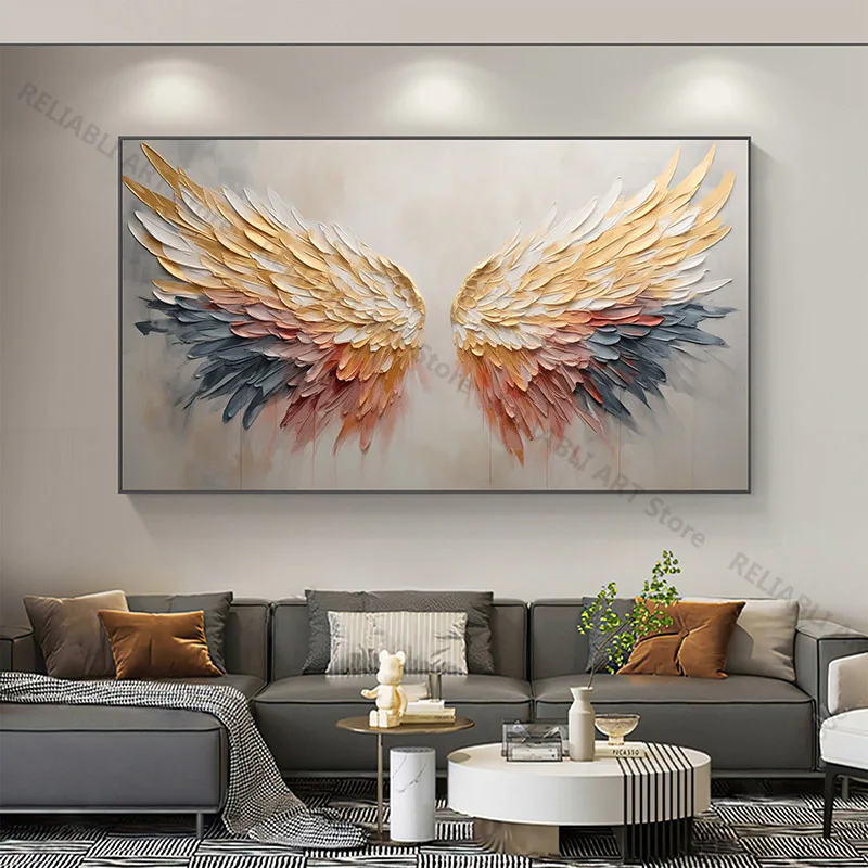 Abstract Angel Wing Painting On Canvas,Wall Art Poster, Colorful Wing Art Texture Picture Living Room Decor Gift Unframed