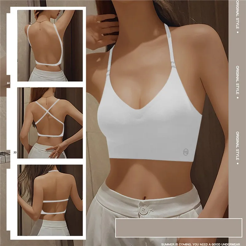 2024 Summer Thin Sexy U-shaped Back Lingerie Female Inner Wear Undershirt Without Trace Backless Triangle Cup Polymerization Bra