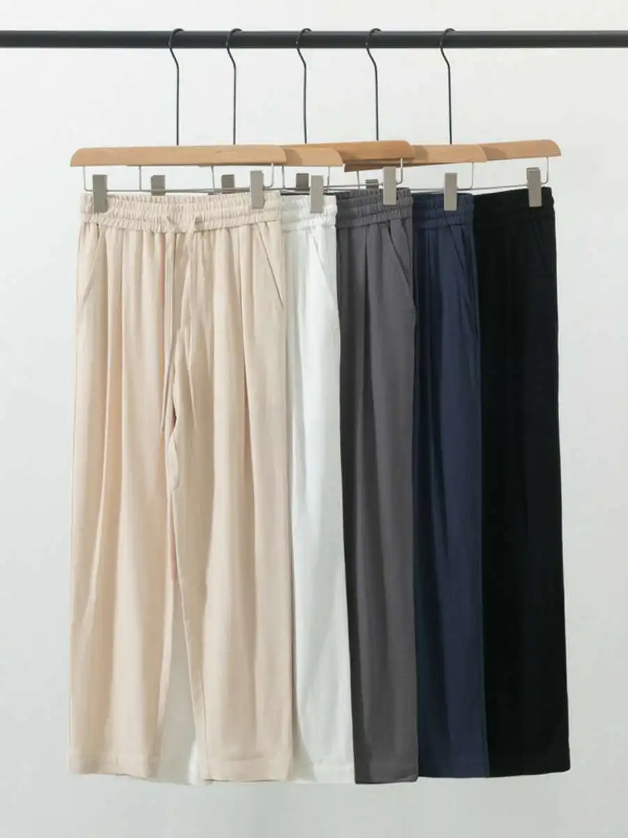 

Men's Thin Linen Pants Summer Loose Casual Cotton Linen Straight Leg Long Pants Large Size Nine Point Pants