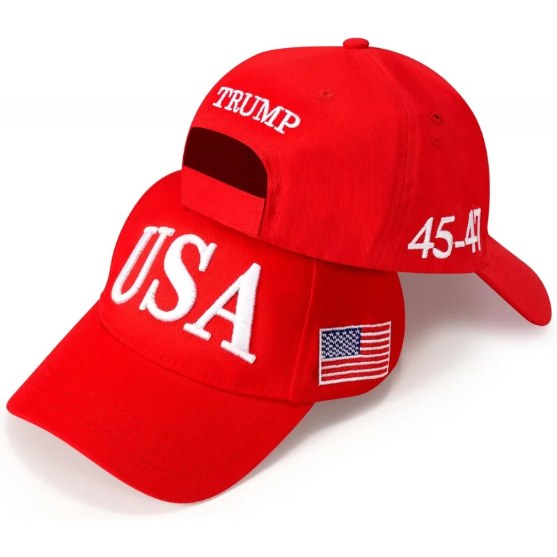 2024 USA 45-47 MAGA Hat Donald Trump Slogan with USA Flag Baseball Cap Red