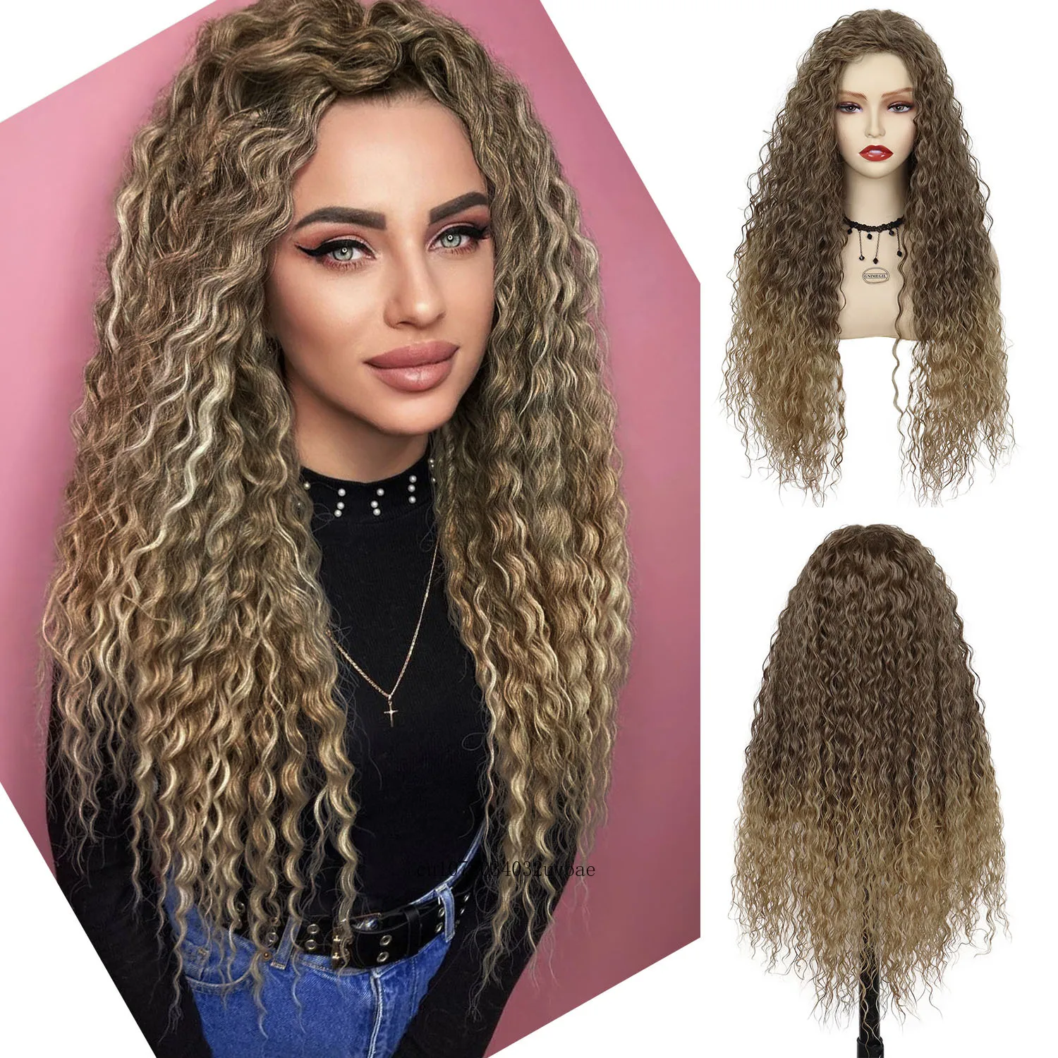 

28 inch Synthetic Ombre Blonde Wigs for Women Super Long Curly Wigs Free Part Hairline Ombre Wave Long Wig Carnival Party