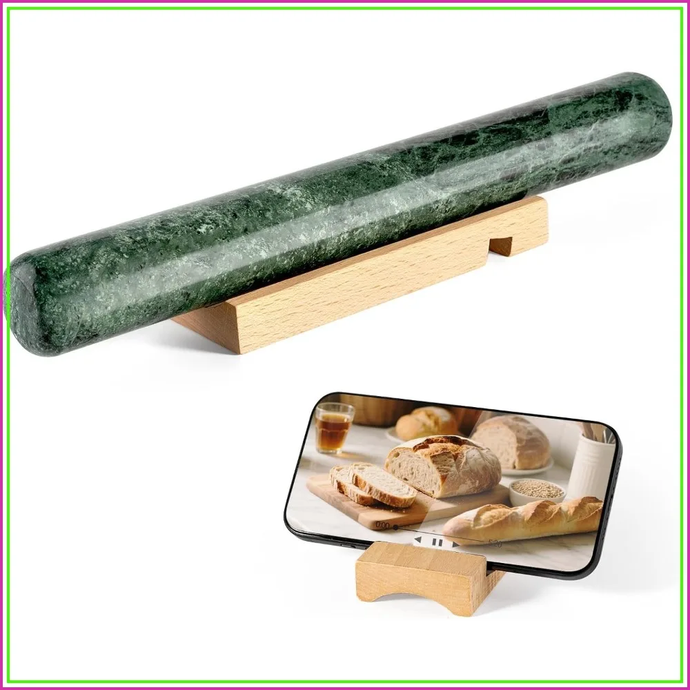 

12 Inch Marble French Rolling Pin for Baking, Non Stick Polished Dough Roller for Pizza, Pie Crust, Cookie, Pastry, Bread