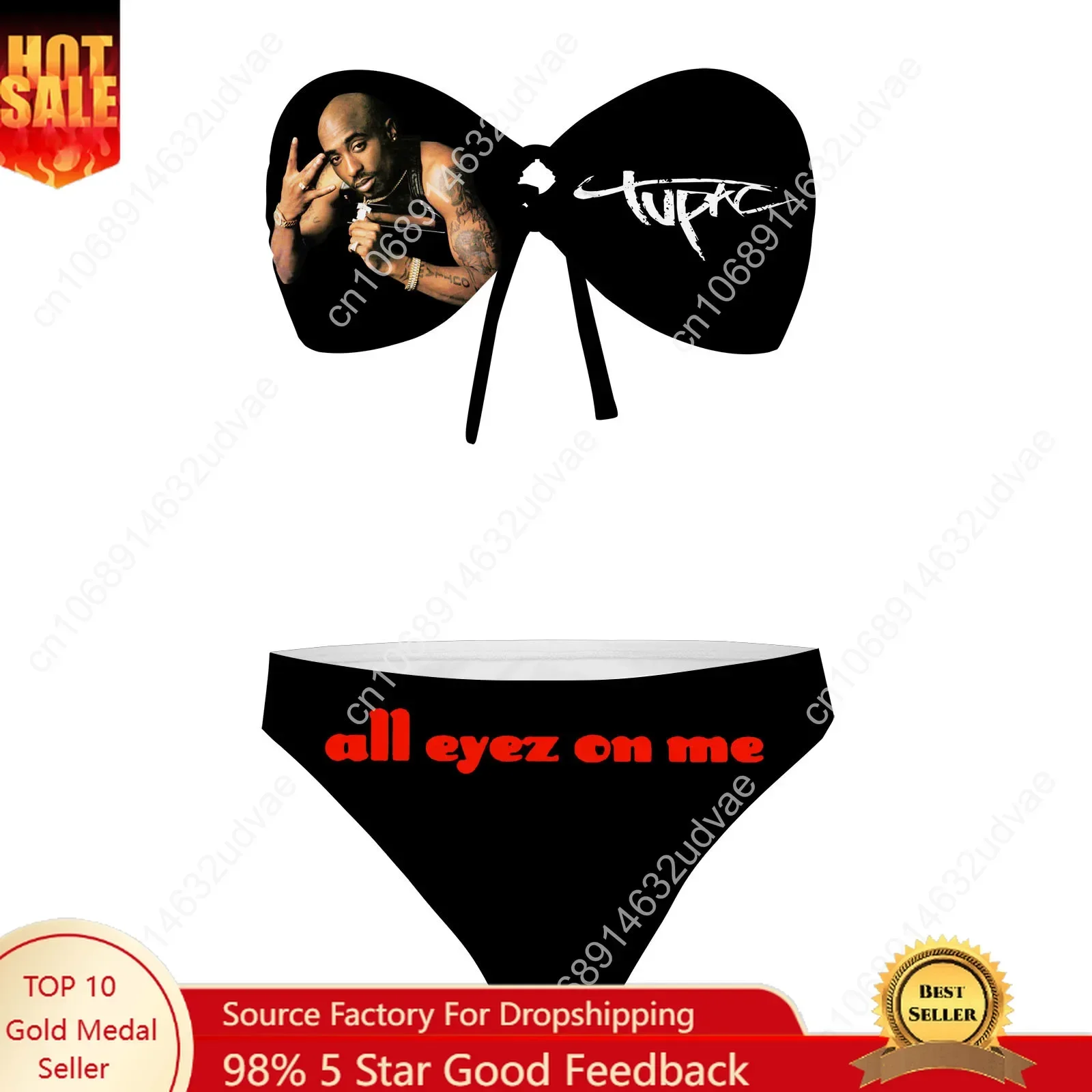 Tupac Shakur 2Pac Strapless Swimsuit Womens Bathing Suits Personalized Fashion Swimwear Pool Party Bikini Customize Beachwear