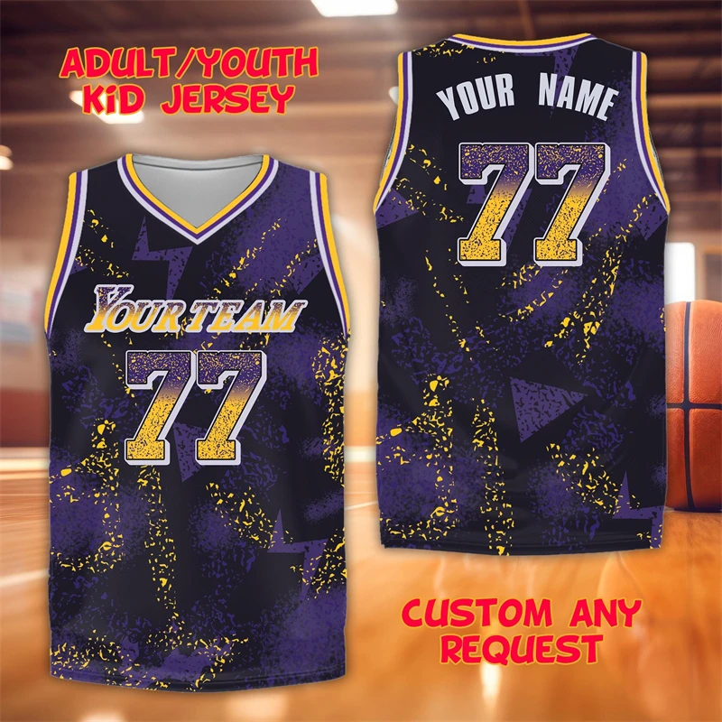 

Fashion V Neck Personality Basketball Jersey Summer Trendy Sportswear Custom Name Team Name Number Tank Tops Casual Loose Tops