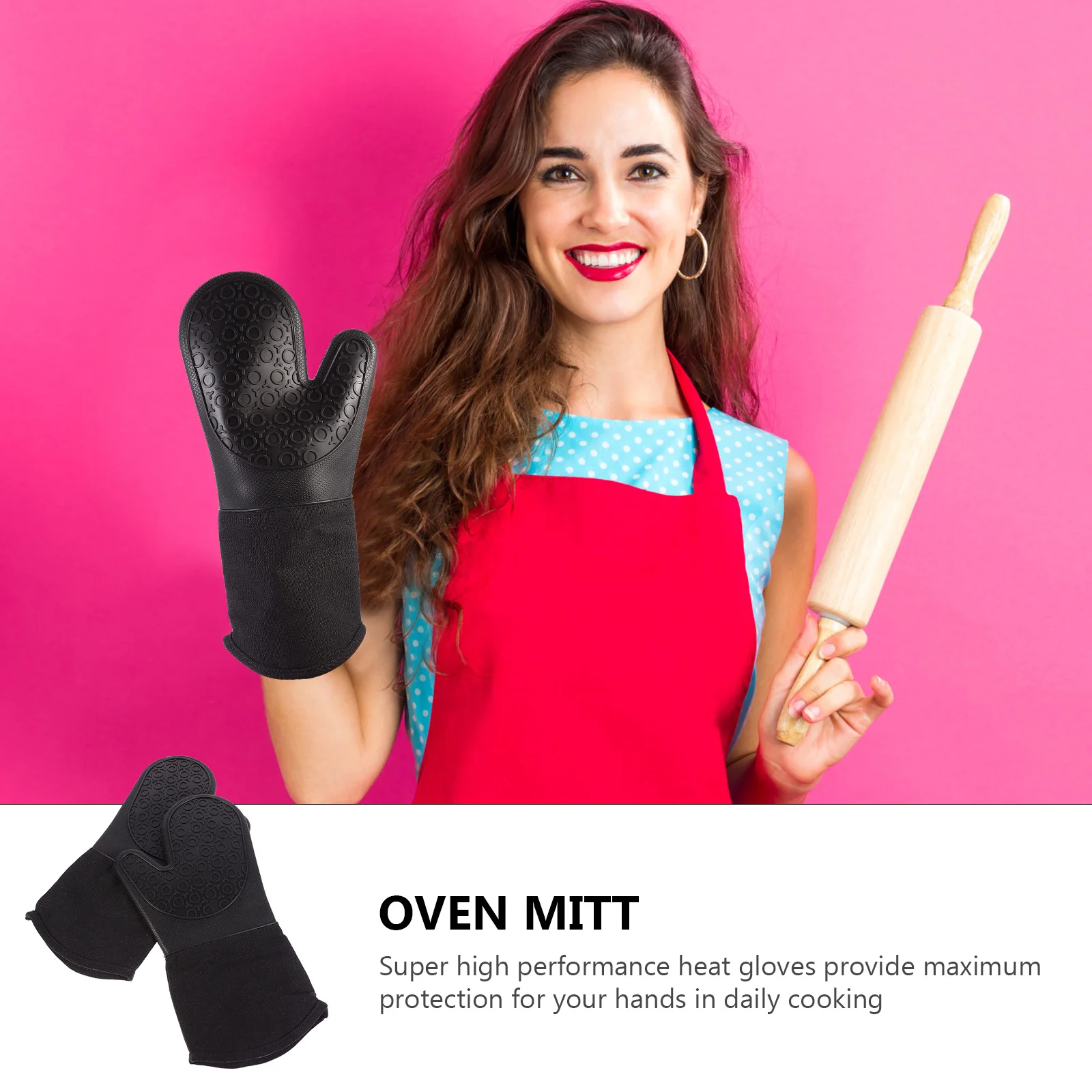 

2Pcs Heat Resistant Silicone Oven Mitts with Thick Insulation Pads for Kitchen Baking Cooking Bbq Microwave Gloves