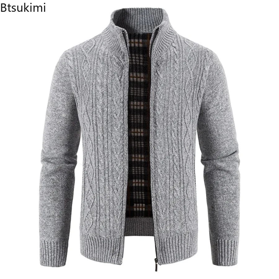 

Mens Autumn Winter New Knitted Sweaters High Collar Long Sleeved Zipper Cardigan Sweater Fashionable Solid Color Sweater Jacket