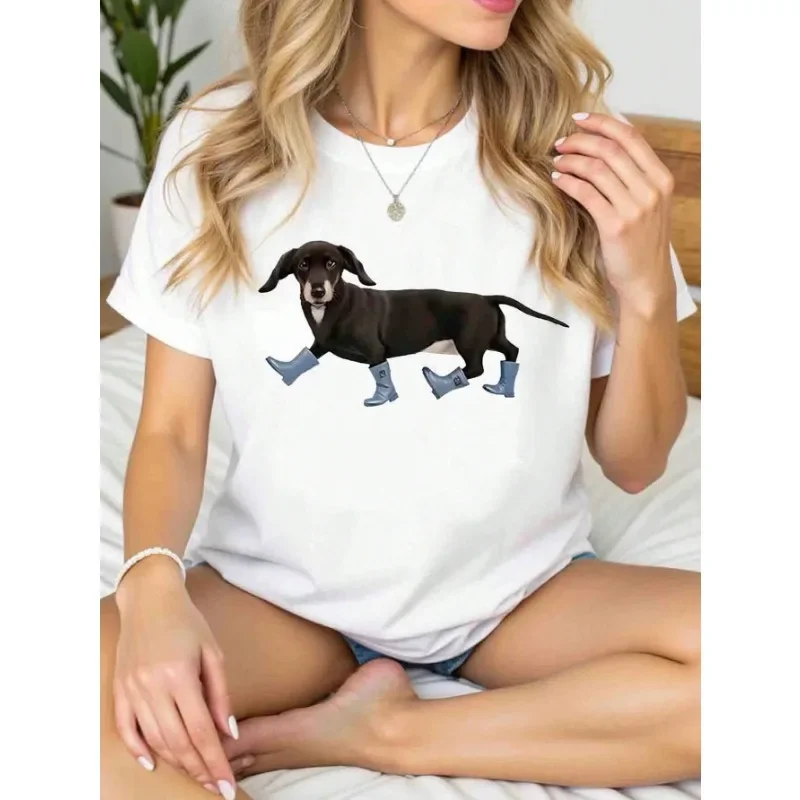 

Women's Letter Print Round Neck Short Sleeve T-shirt for Daily Wear Spring and Summer Patterned T-shirt Women's Tops