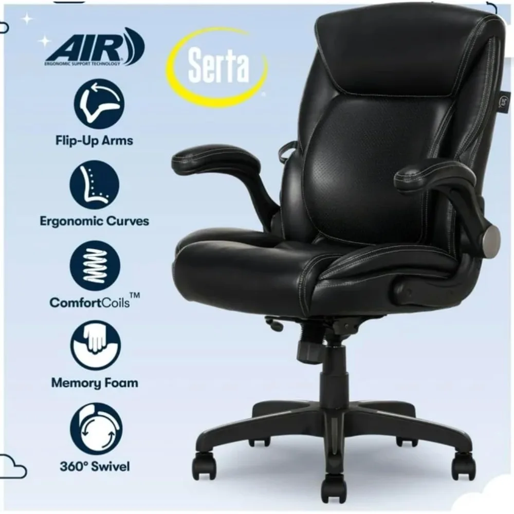 كرسي مكتب مدير مقعد الذاكرة والإسفنج مع دعم قطني هوائي - جلد أسود، راحة مريحة للتنفيذيين #2