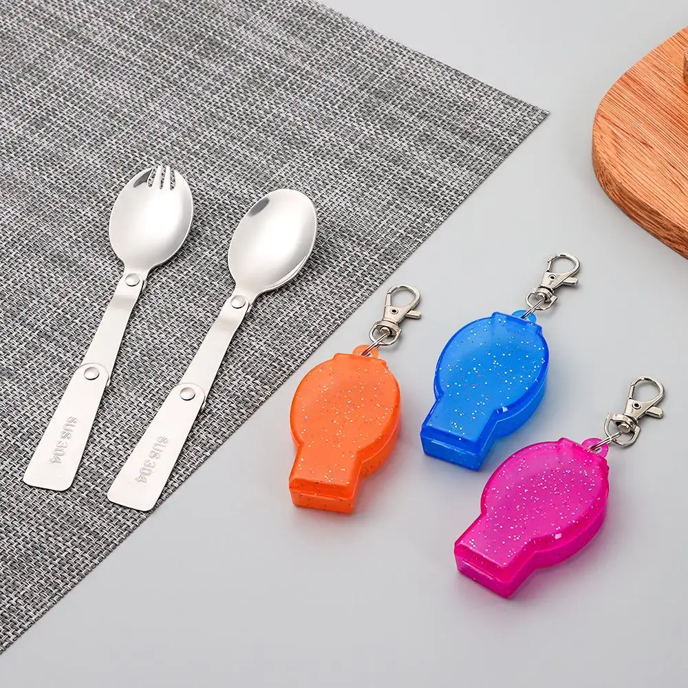 في الهواء الطلق للطي السفر التخييم أواني الفولاذ جيب ملعقة شوكة ضوء صغير طوي ملعقة شوكة التخييم نزهة أداة تجهيزات المطابخ