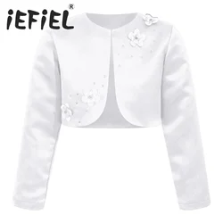 Kids Girls Jackets and Coats Wedding Shrug Rhinestone Satin Bolero Long Sleeve Open Front Fully Lining Cardigan Dress Accessory