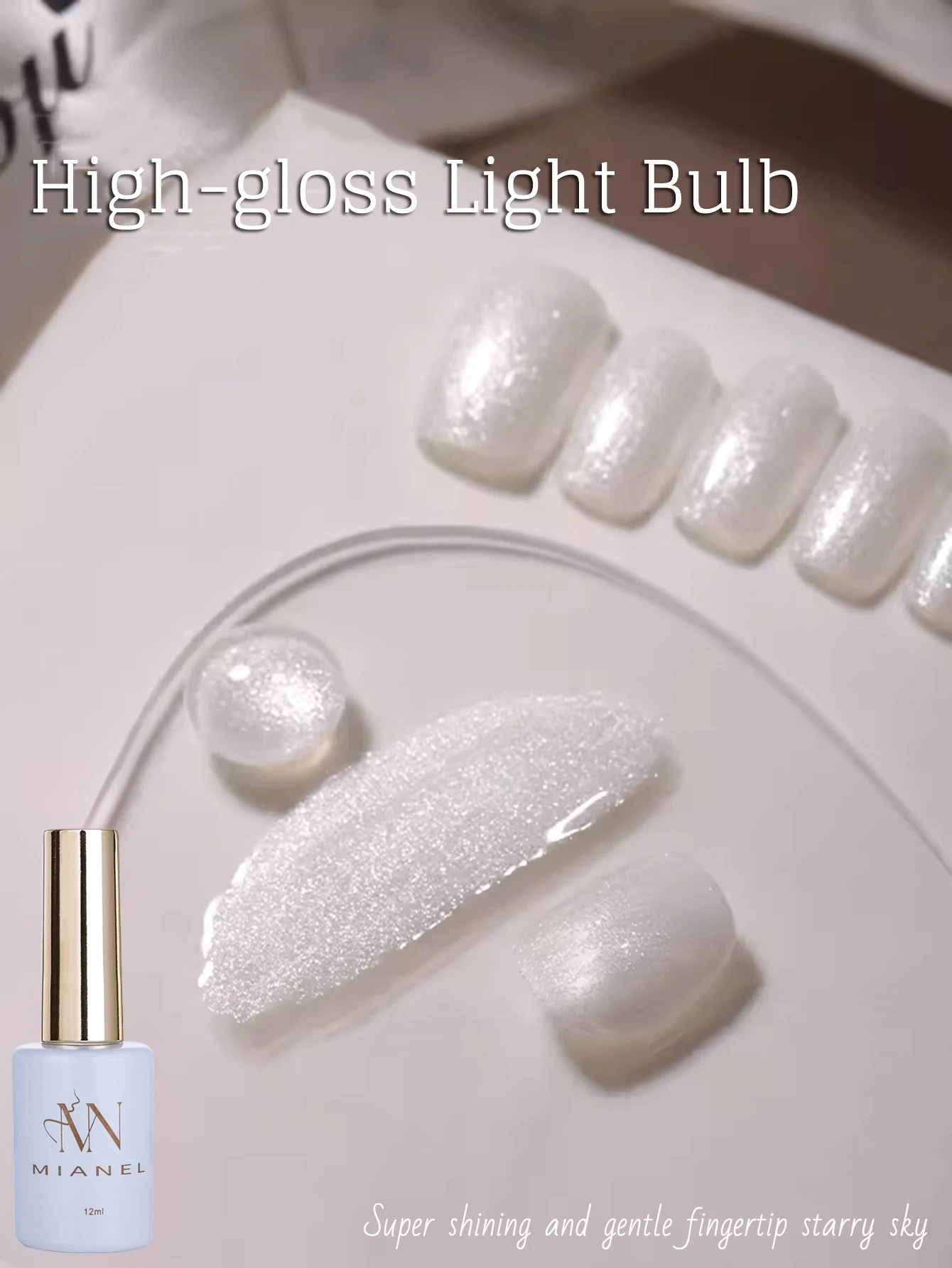 MN 12ML Summer Moonlight Coconut Milk White Gel Nagellack, Top Shiny At Night, Verkauf von Farben Weiß Rosa Blau Gelpoliermittel