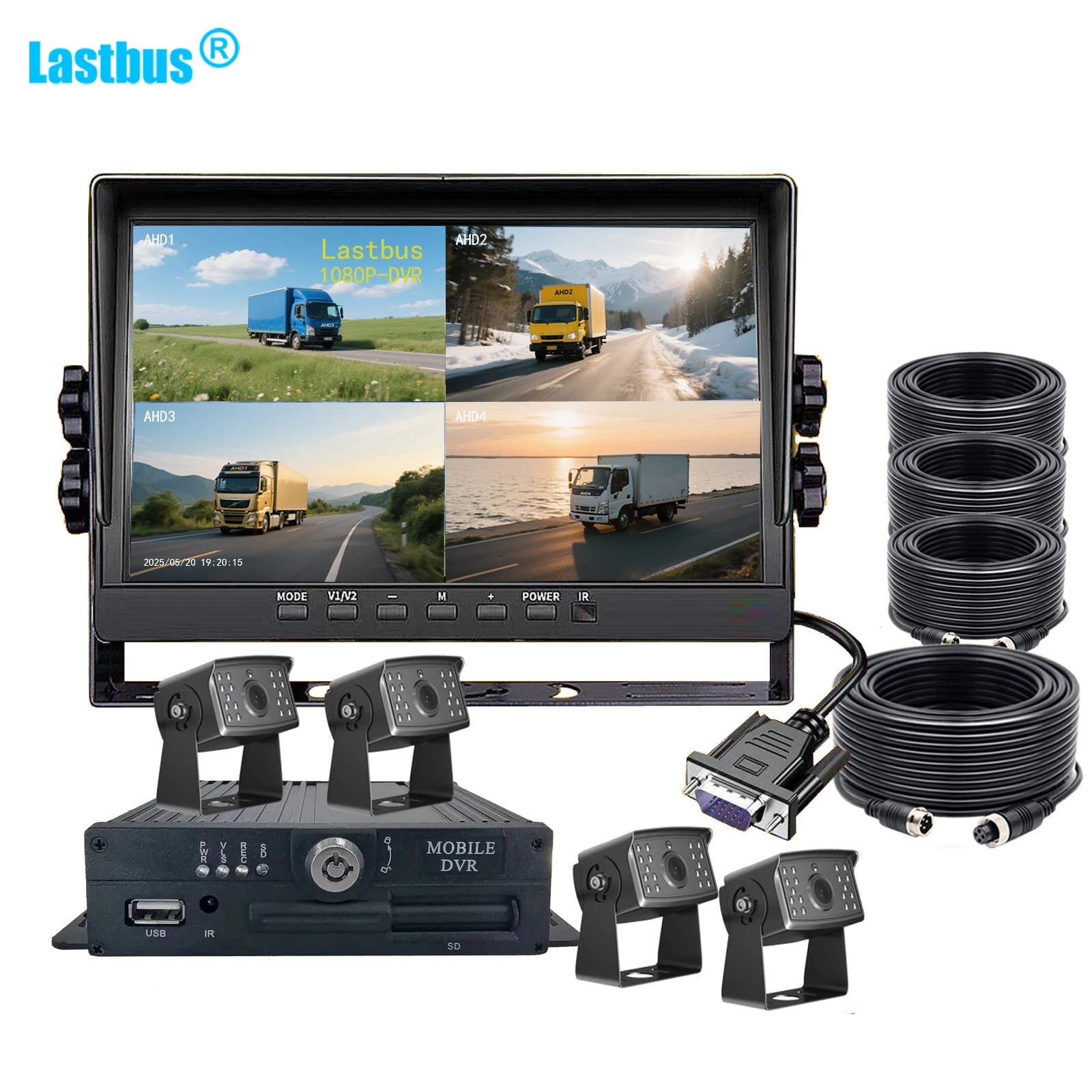 

Lastbus 10.1 Inch VGA Screen Monitor Mobile MDVR System 4x AHD 1080P Front Side Rear View Cameras 12-36v For Long Truck Vehicles
