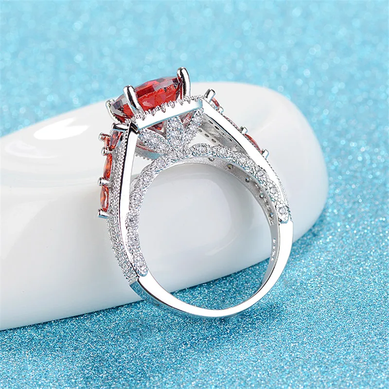 Handmade Lovers Lab Red Garnet Ring 925 Sterling Silver Wedding Band Rings for Women Men Engagement Promise Party Jewelry