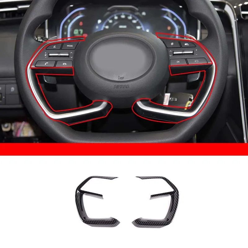 ABS Carbon Fiber Car Steering Wheel Trim Control Button Frame Cover For Hyundai Tucson L 2021 Interior Accessories