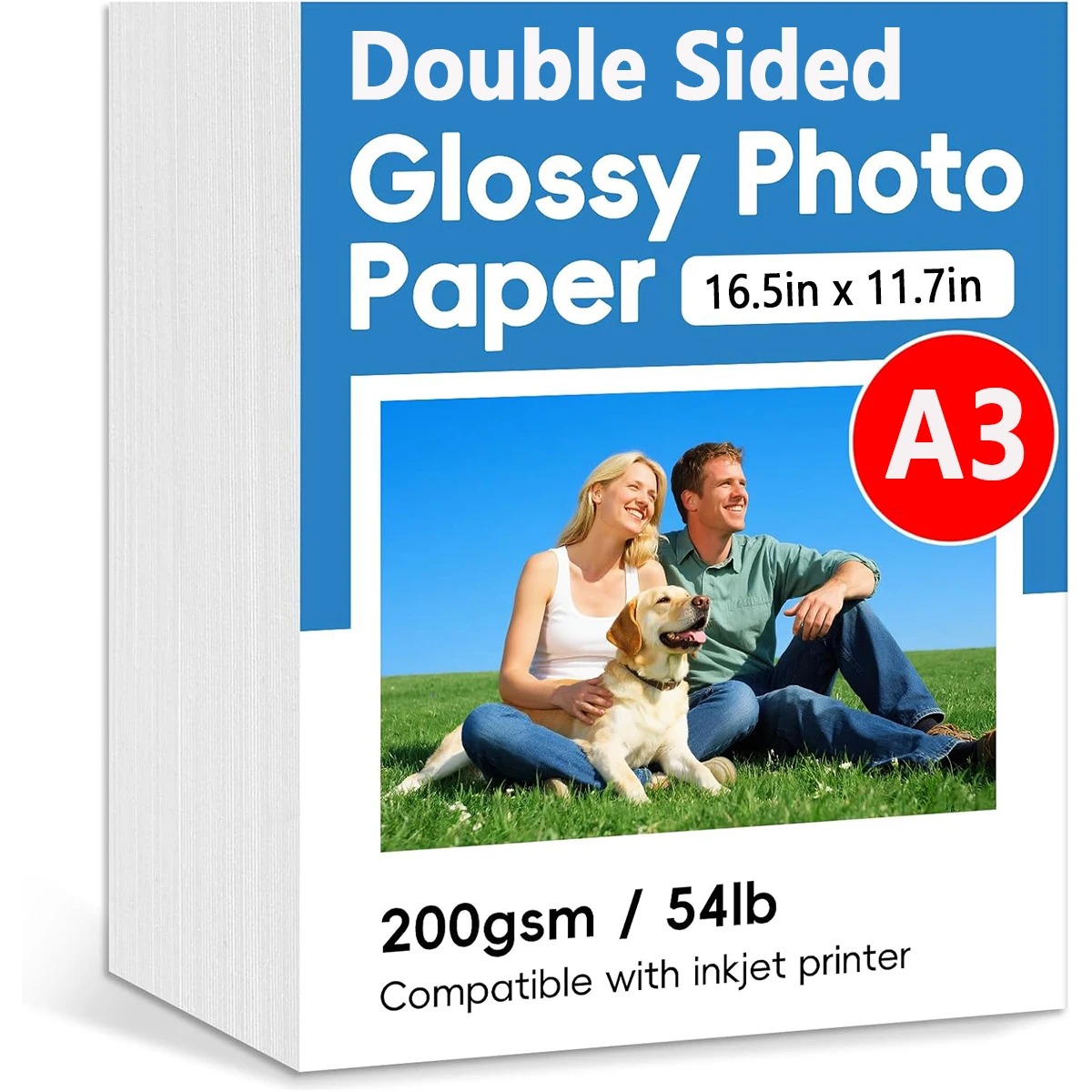A3 Double Sided Glossy Photo Paper 11.7X16.5Inches Thick 200gsm Picture Paper for Inkjet Printer Dye Ink for Calendar Menu