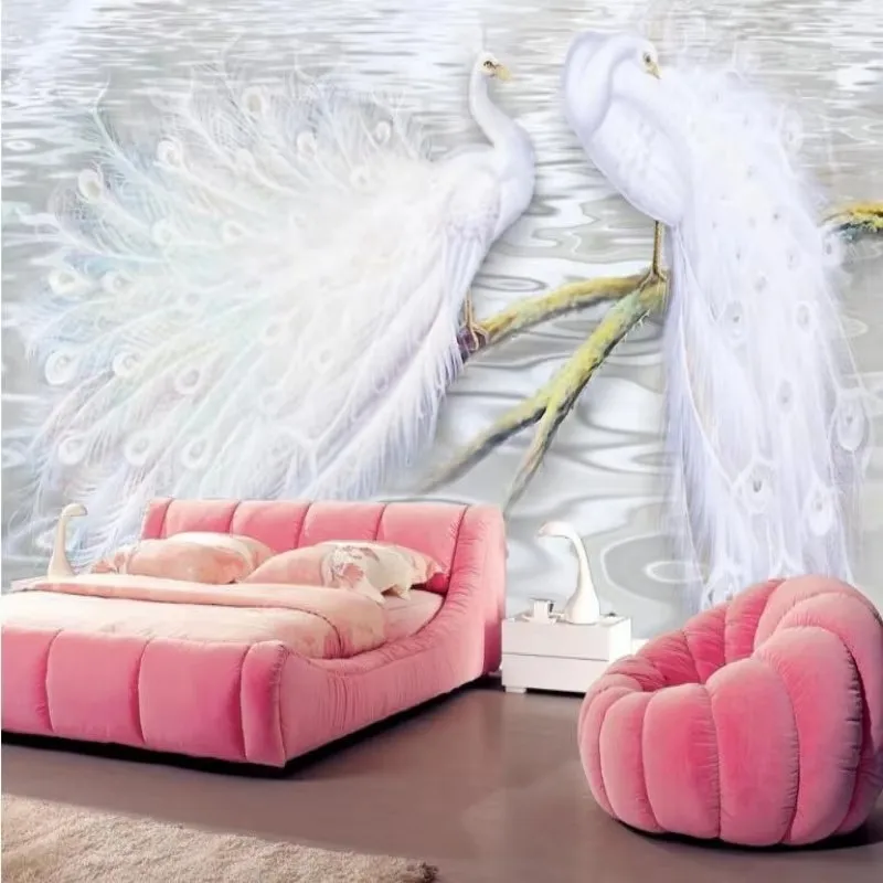Custom Wallpaper Pictures of Romantic Love in One Thousand White Peacock TV Background Mural Chinese Peacock Feather Wall Papers
