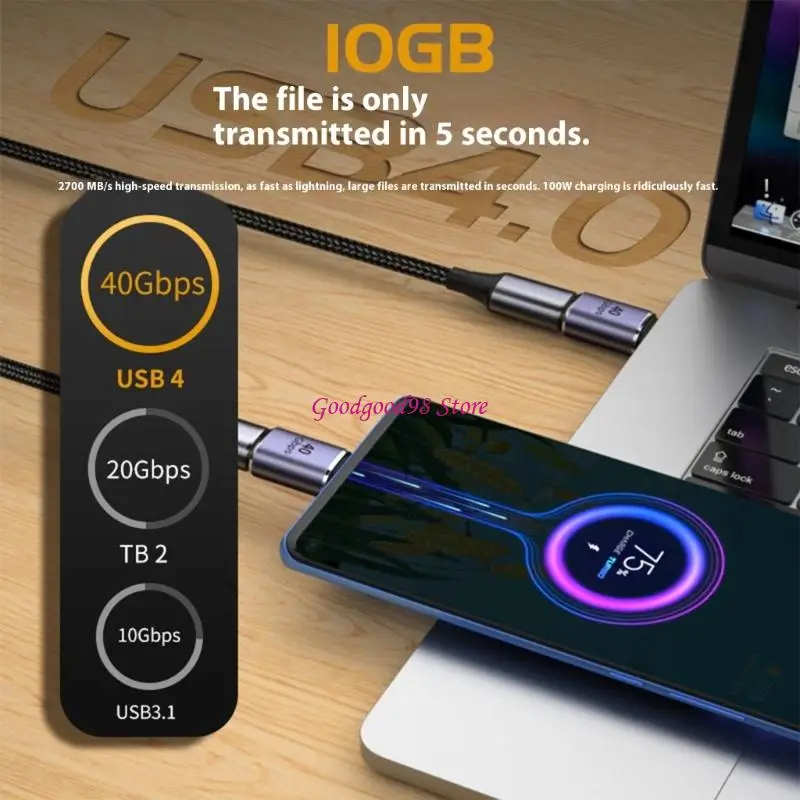 USB4.0 Adapter 40Gbps Data Transfer 100W USB C to USB C Cable Fast Charging 8K 