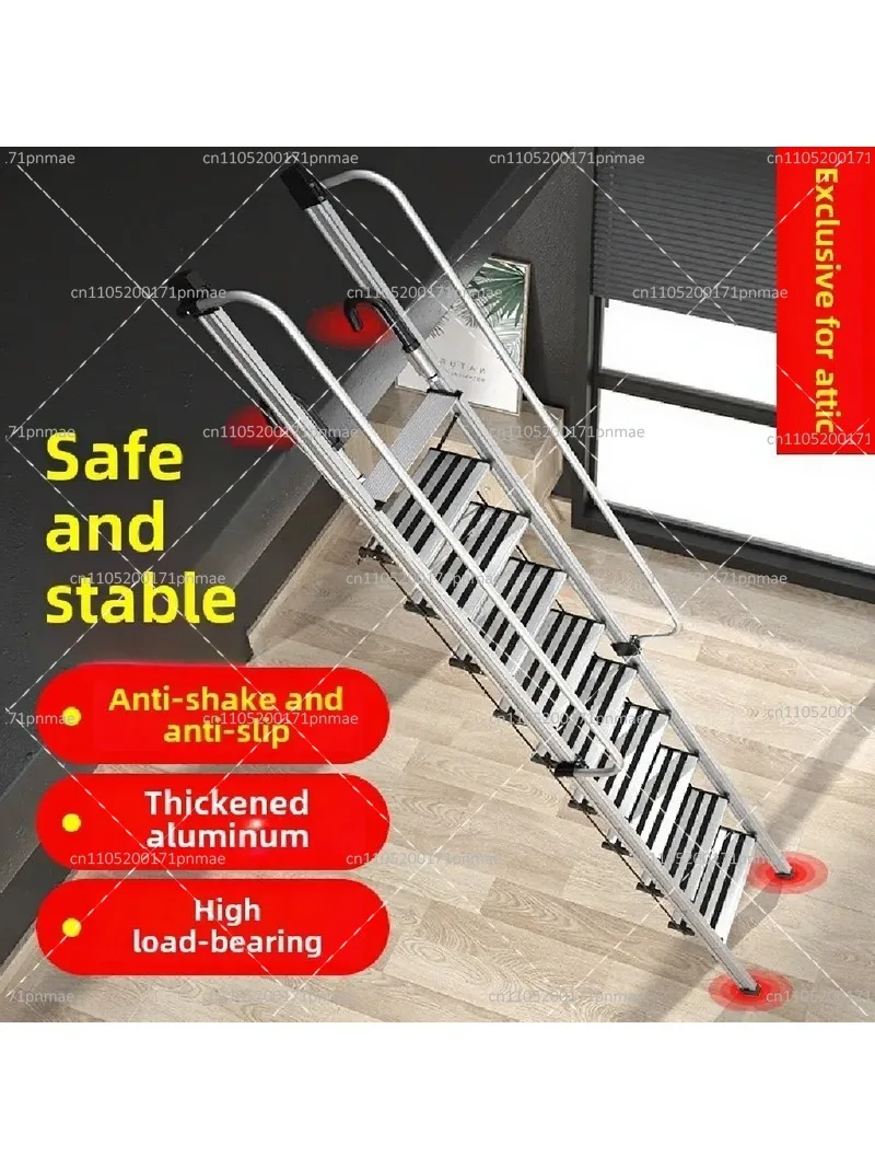 Attic Stairs Retractable Ladder, Foldable Wide Tread Aluminum Alloy with Handrails for Indoor Outdoor Use