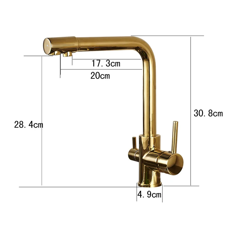 Antique Brass 3 Way Pure Water Filter Kitchen Faucet with 2 Handle Hot And Cold Mixer Tap