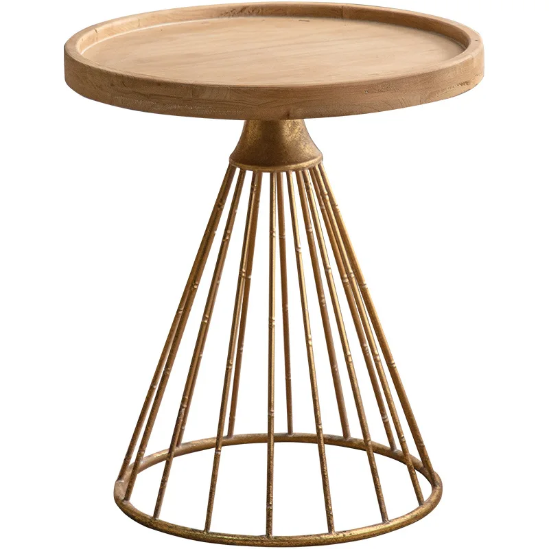 American vintage solid wood small coffee table, small round table in bedroom, corner table