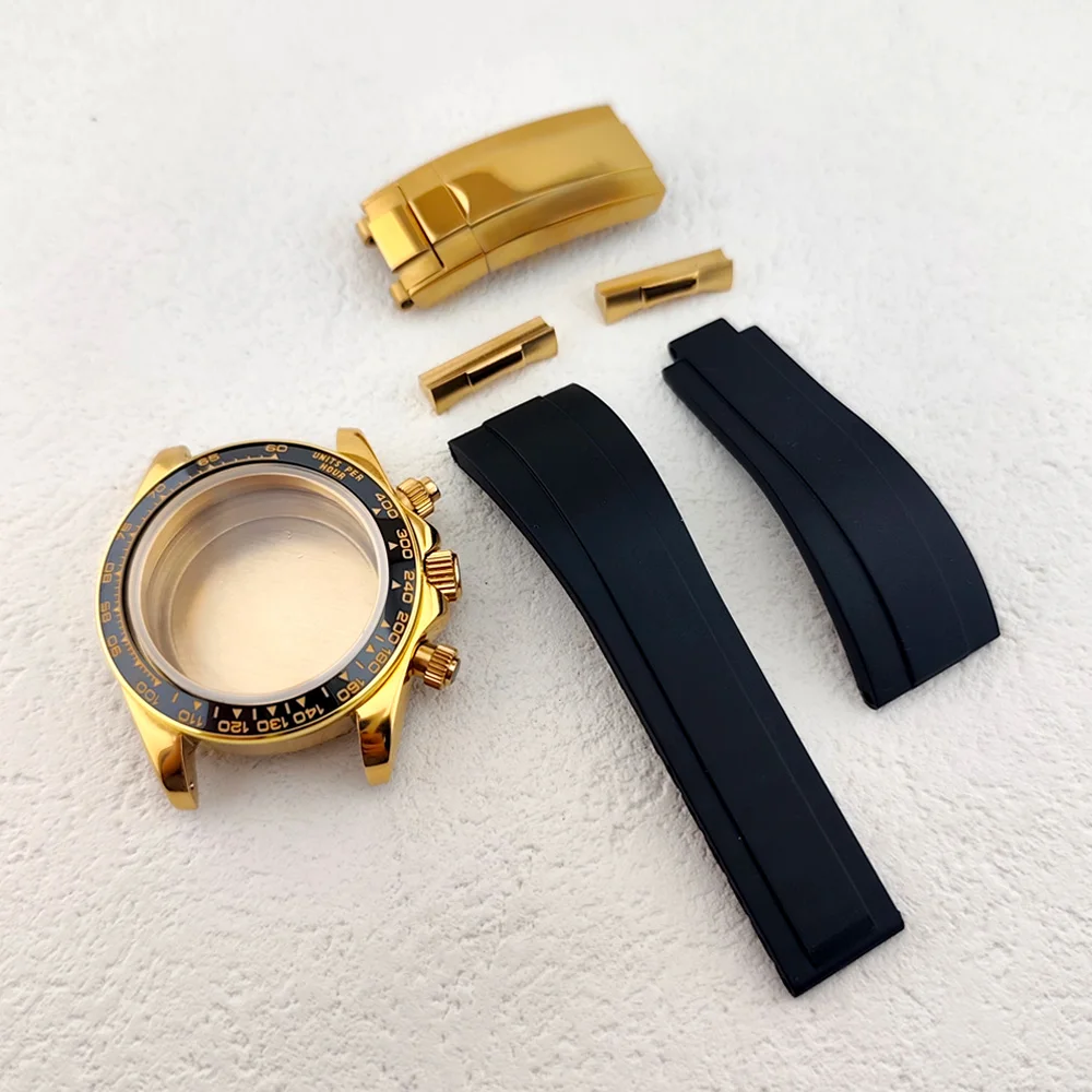 39-ミリメートル-vk63-ケースステンレス鋼サファイアガラスシルバー防水時計ケース時計ストラップフィット-vk63-クォーツムーブメント時計アクセサリー