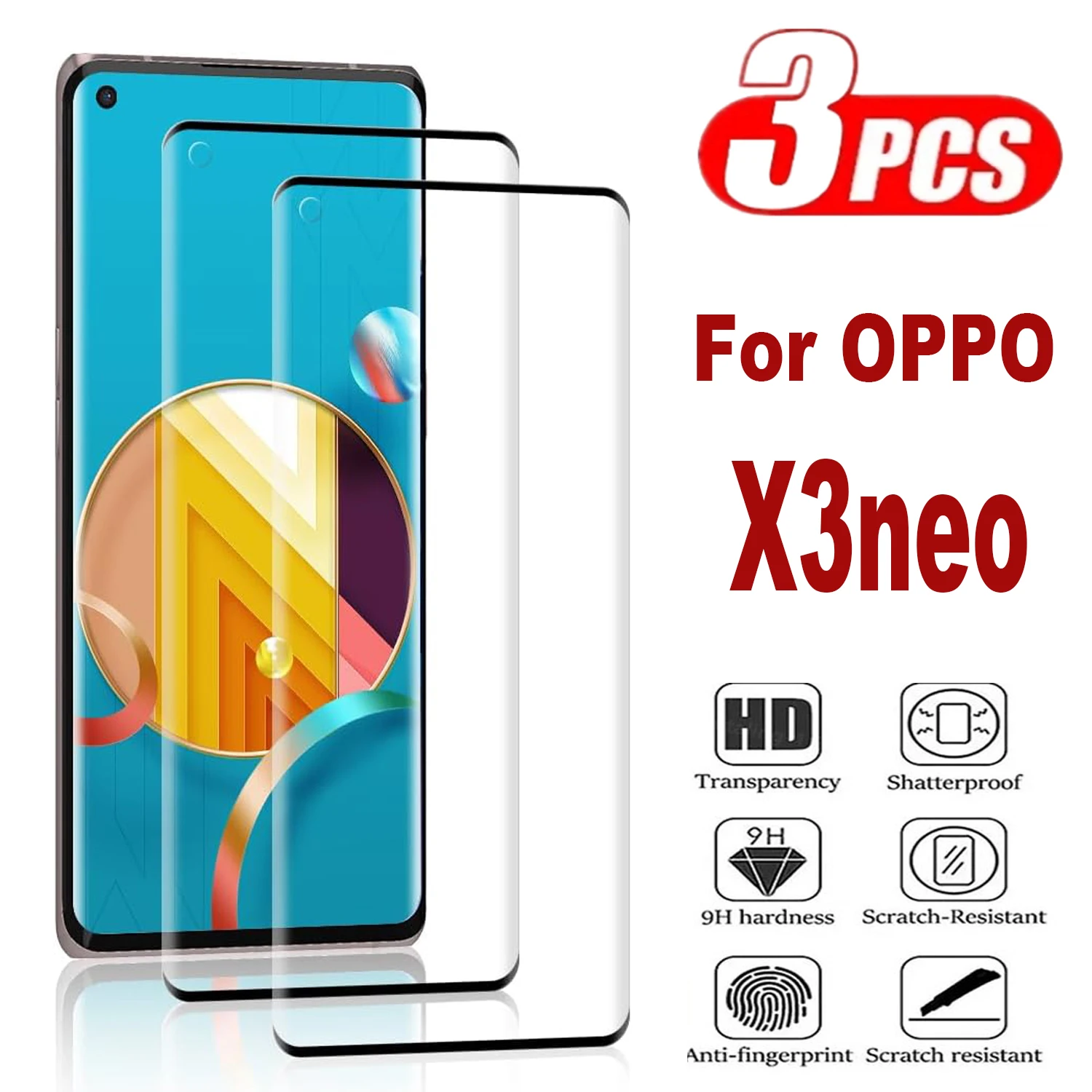 

3PCS 9H Curved Four Sides Glue Tempered Glass For OPPO Find X3 Neo HD Screen Protector