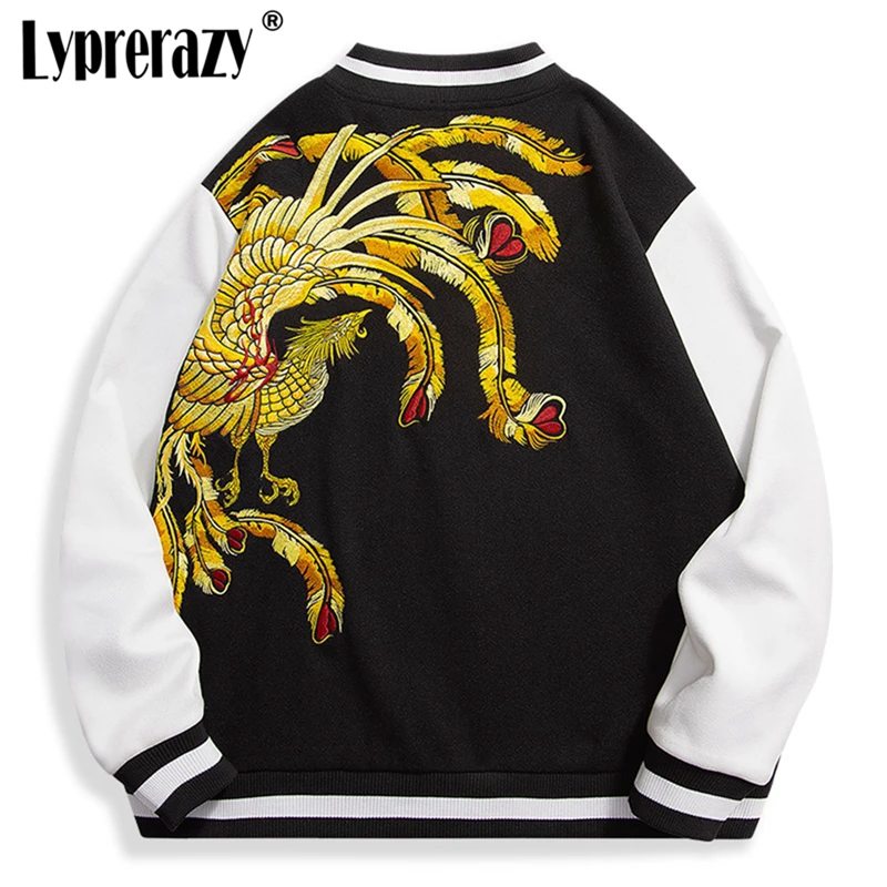 Lyprerazy National Tide Suede Phoenix Embroidered Jackets Coat Chinese Style Vintage Baseball Uniform Unisex