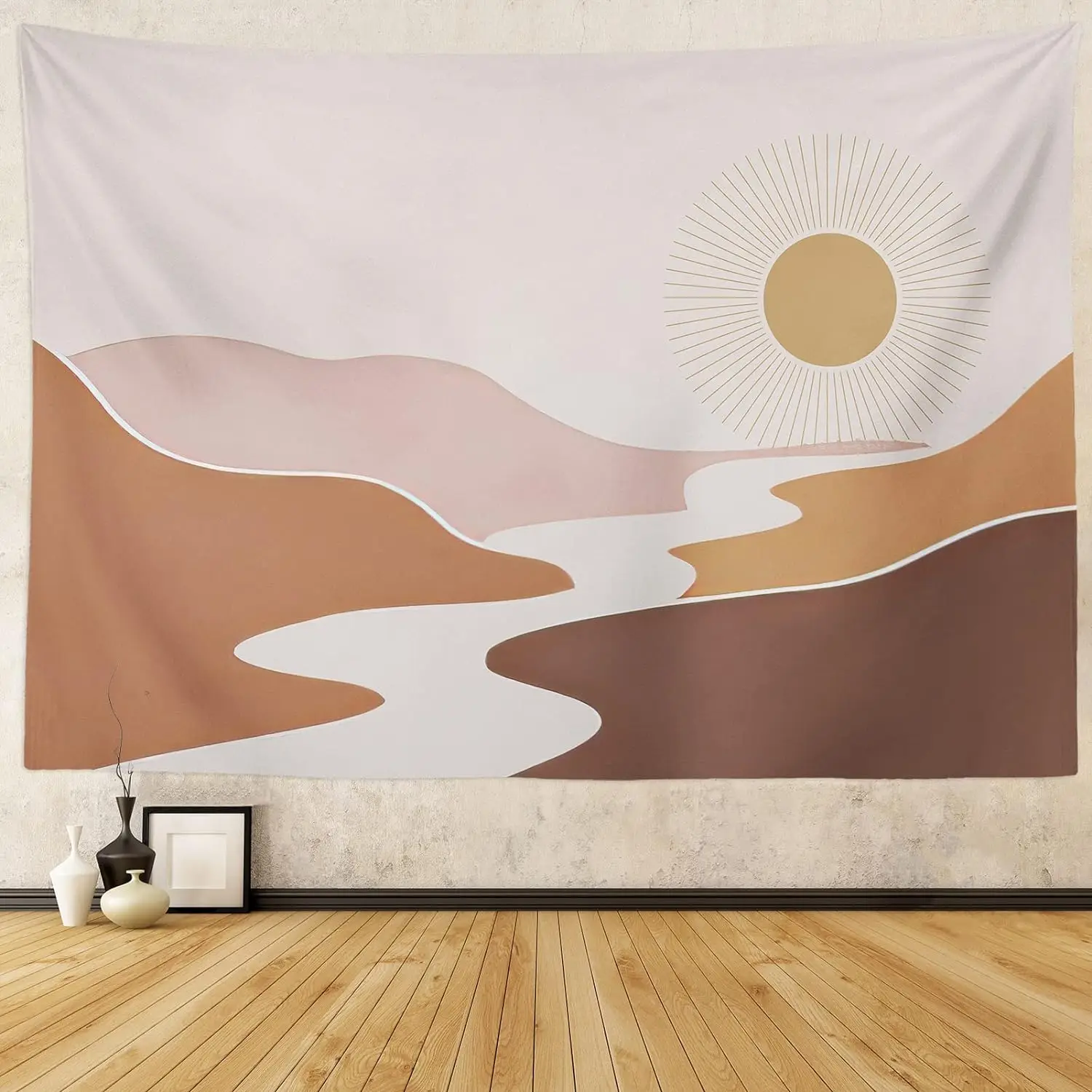 

Mountain Sun Tapestry Mid Century Abstract Sunset Landscape Wall Hanging Art Tapestries Sunrise Nature Scenery Minimalist Decor