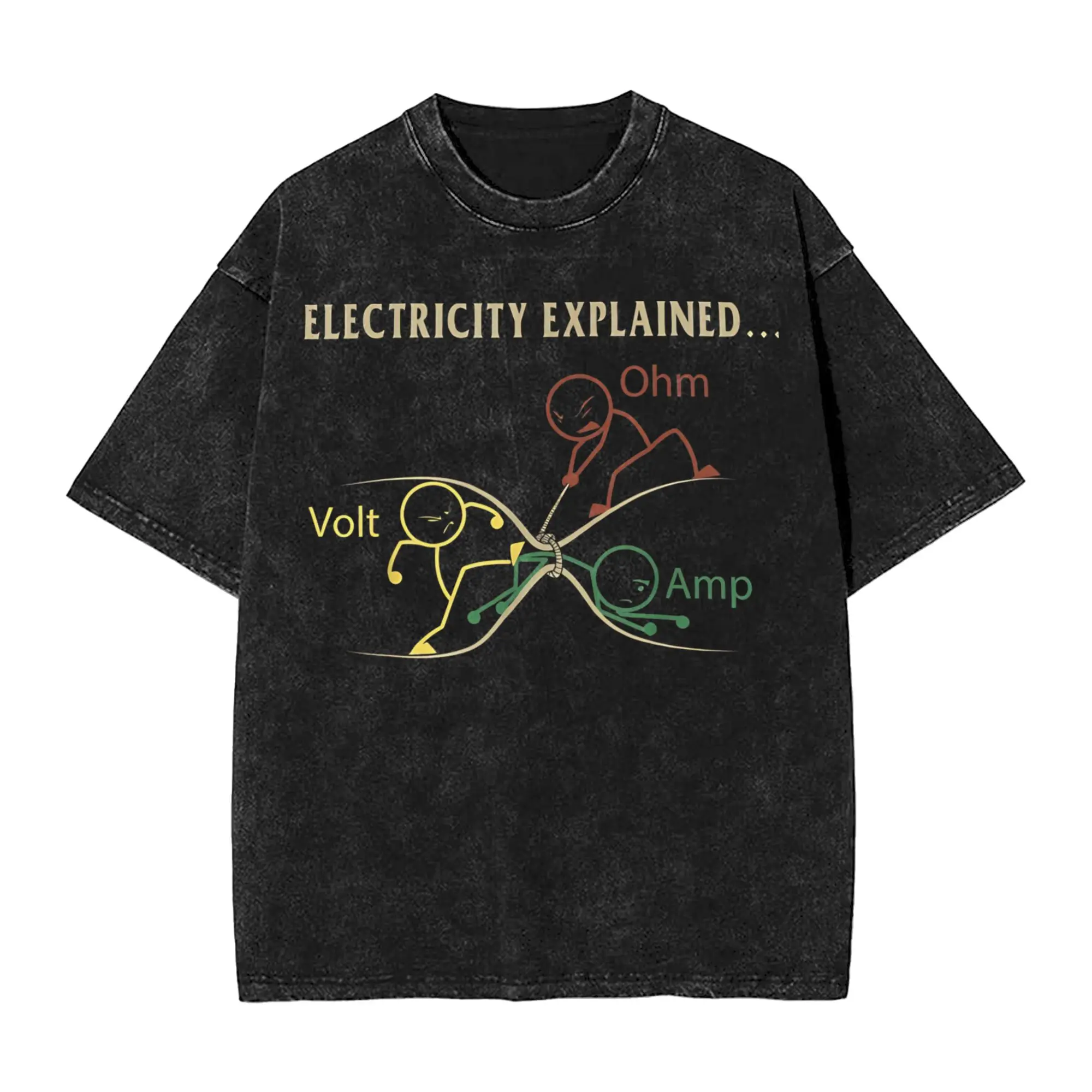 Vintage Ohms Law  Explained Physics Science Humor  Vintage Washed Tshirts O-neck Tops Electrical Engineer Cotton Summer Clothes