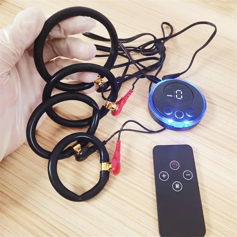 Remote Control 8 Modes Electric Shock Silicone Cock Rings Penis Massage Trainer Male Testis Stimulation Adult Sex Toys for Men