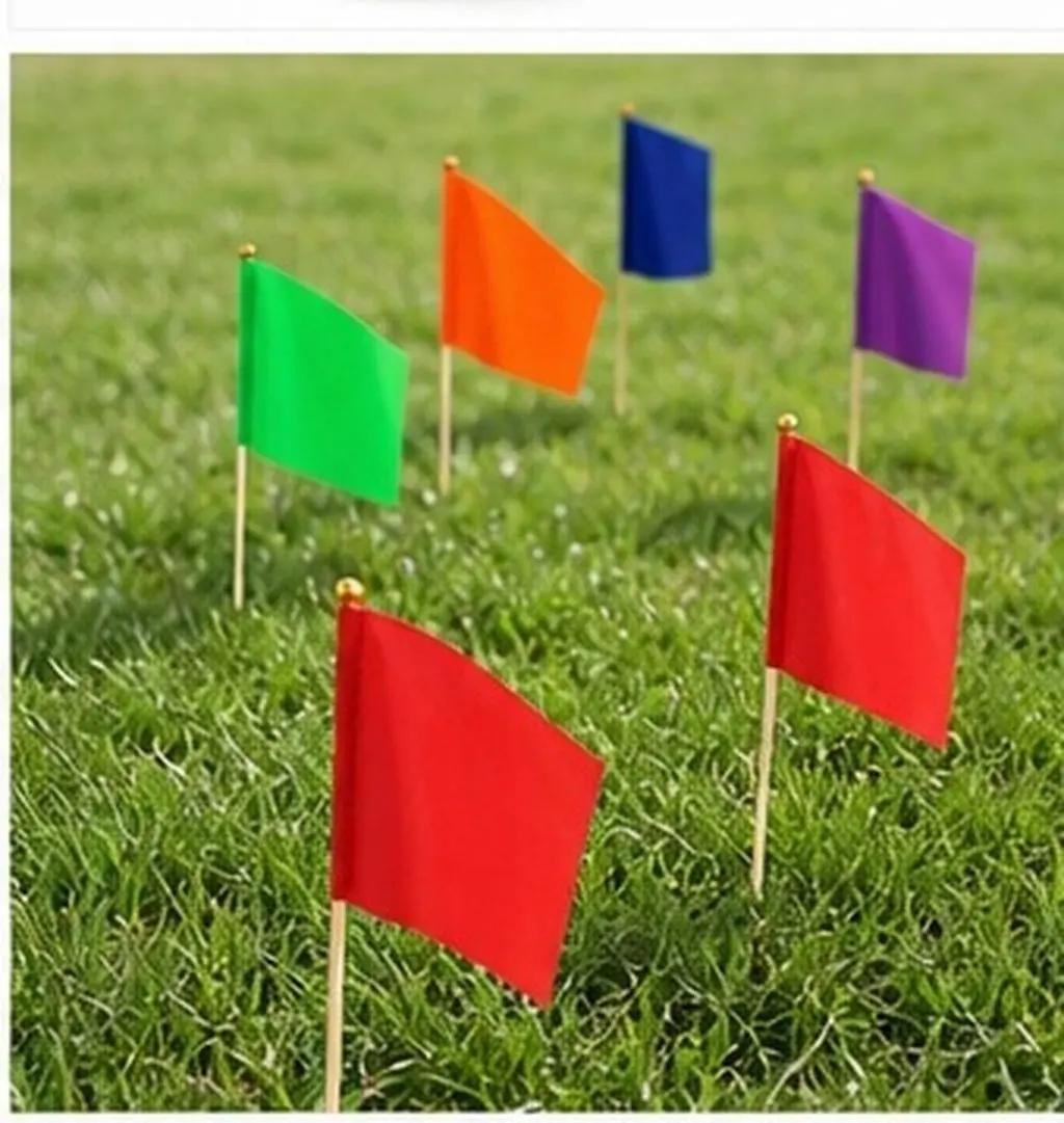 10Pcs Construction Marking Flags Polyester Wooden Poles Yard Lawn Garden Irrigation Surveying Utility Marker Flags