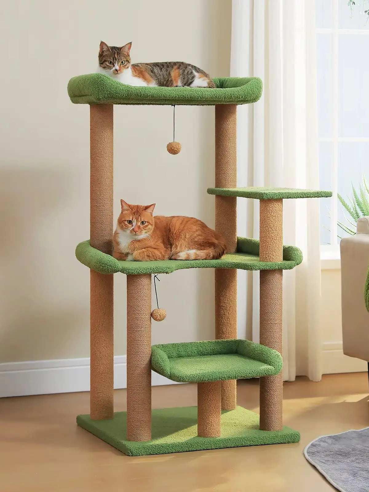 Mehrstöckiger Katzenbaum mit Sisal-Kratzstämmen, geräumiger Liegefläche, großem Katzenbett, moderner Katzenturm für Hauskatzen, großes Haustiermöbel, Katzenspielzeug