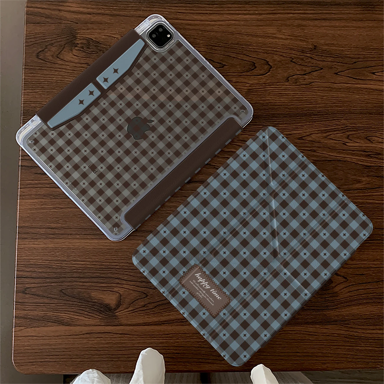 RBrown Blue Grid New Tablet Case For iPad Pro 11 12.9in 13 M4 9.7 10.2 5/6th 7/8/9 10 11th MINI Air 2 4 5 6 7 Trifold Case
