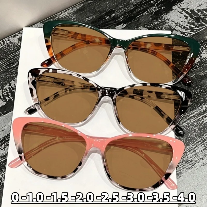 New Fashionable Cat-Eye Myopia Sunglasses Anti-UV Sun Glasses with Brown Lenses High-Definition Eyeglasses Diopter 0 To -4.0
