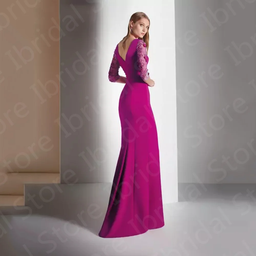 Graciosa magenta sereia mãe dos vestidos de noiva 3/4 mangas mãe vestido o pescoço casamento convidados vestidos plissado saia miçangas