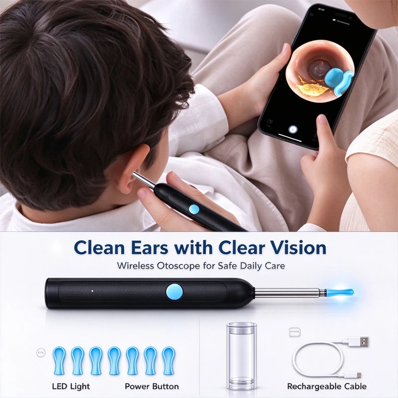 Upgraded Visual Ear Wax Cleaner With Camera Endoscope Multi-Functional Visual Ear Cleaning Tool for Family Safe Ear Care Kit