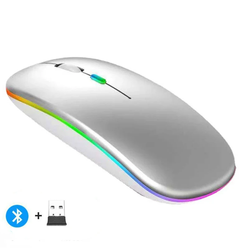 Oplaadbare draadloze muis Bluetooth-compatibele 2,4 GHz dubbele modi computermuizen met nano-ontvanger voor pc-laptop Macbook