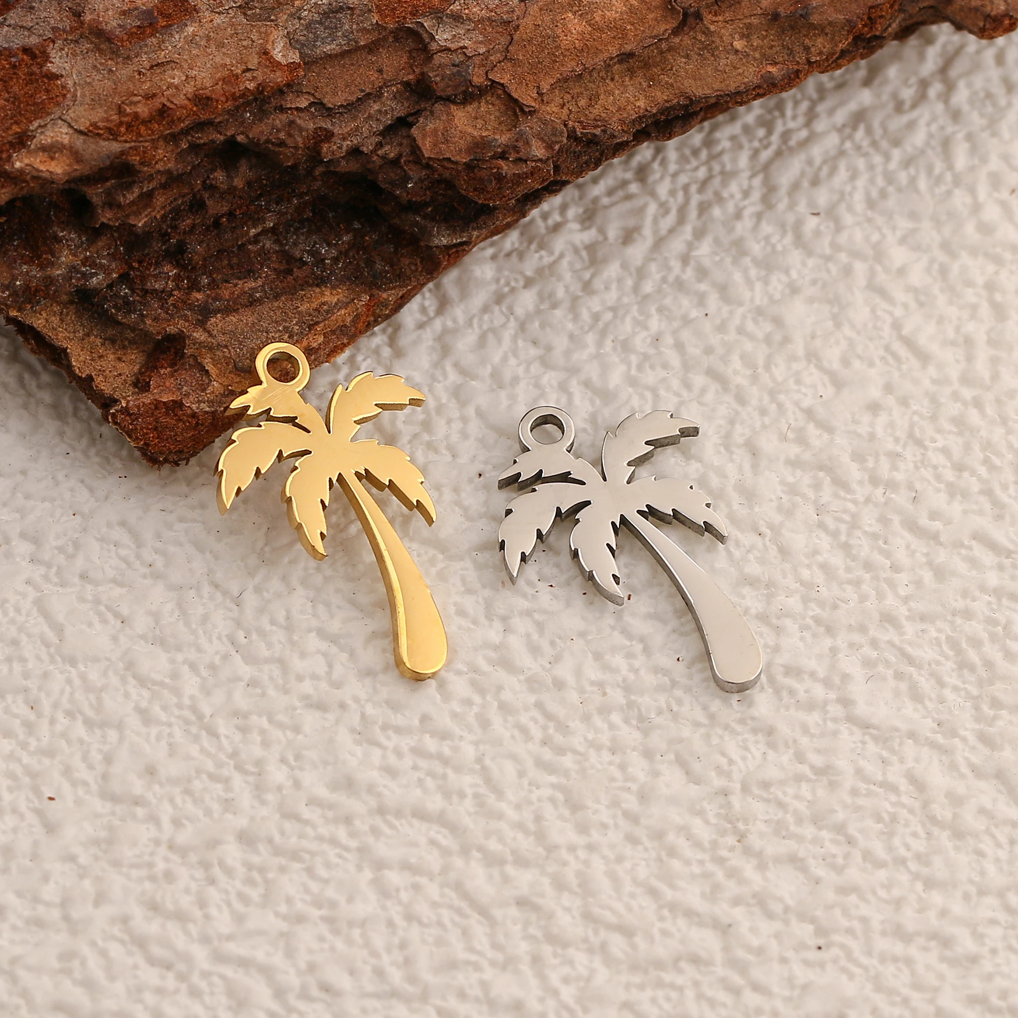 5Pcs/Lot Sweet Coconut Tree Palm Charms 12x18mm Stainless Steel Plant Pendants for Earrings Necklace Jewelry Making Accessories