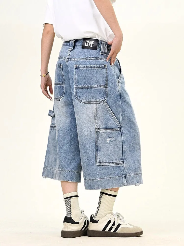 

plus Size Distred Denim Cutoffs High Waist Wide Leg Pants Loose Fit Summer orts for Women Vintage American Sle