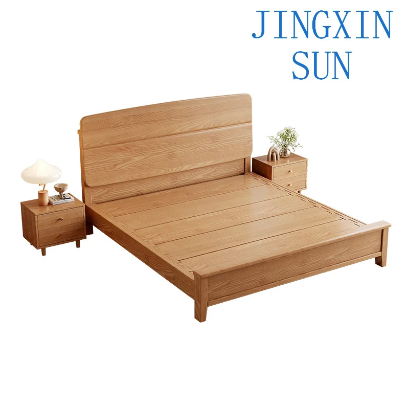 North American Red Oak Solid Wood Bed: 1.8m & 1.5m Nordic Tenon-mortise Quiet Double Beds, Infused with Contemporary Japanese Mi