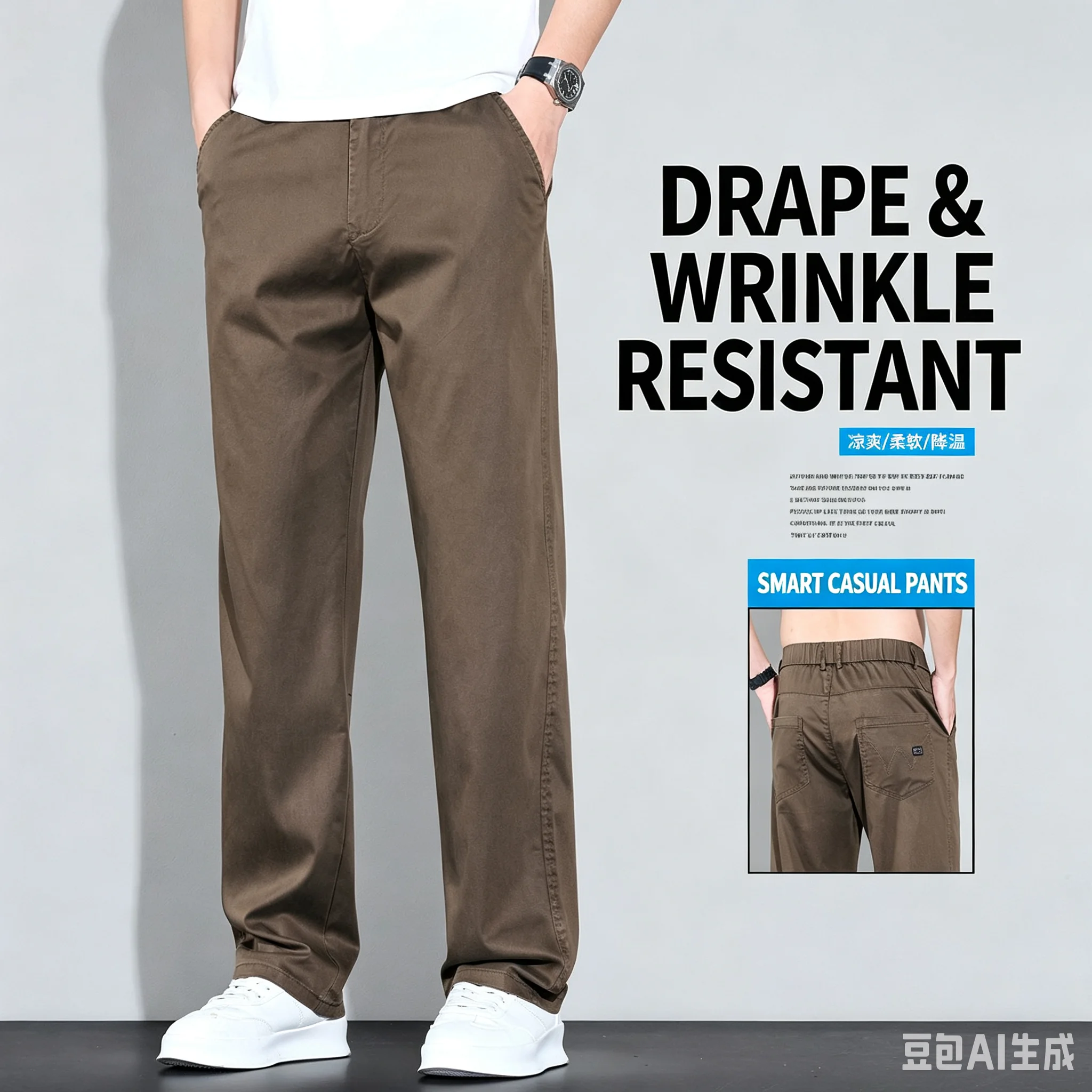 Men Summer Thin Stretch Casual Trousers Solid Color Korean Style Loose Straight Long Pants Comfortable Business Casual Daily Wea