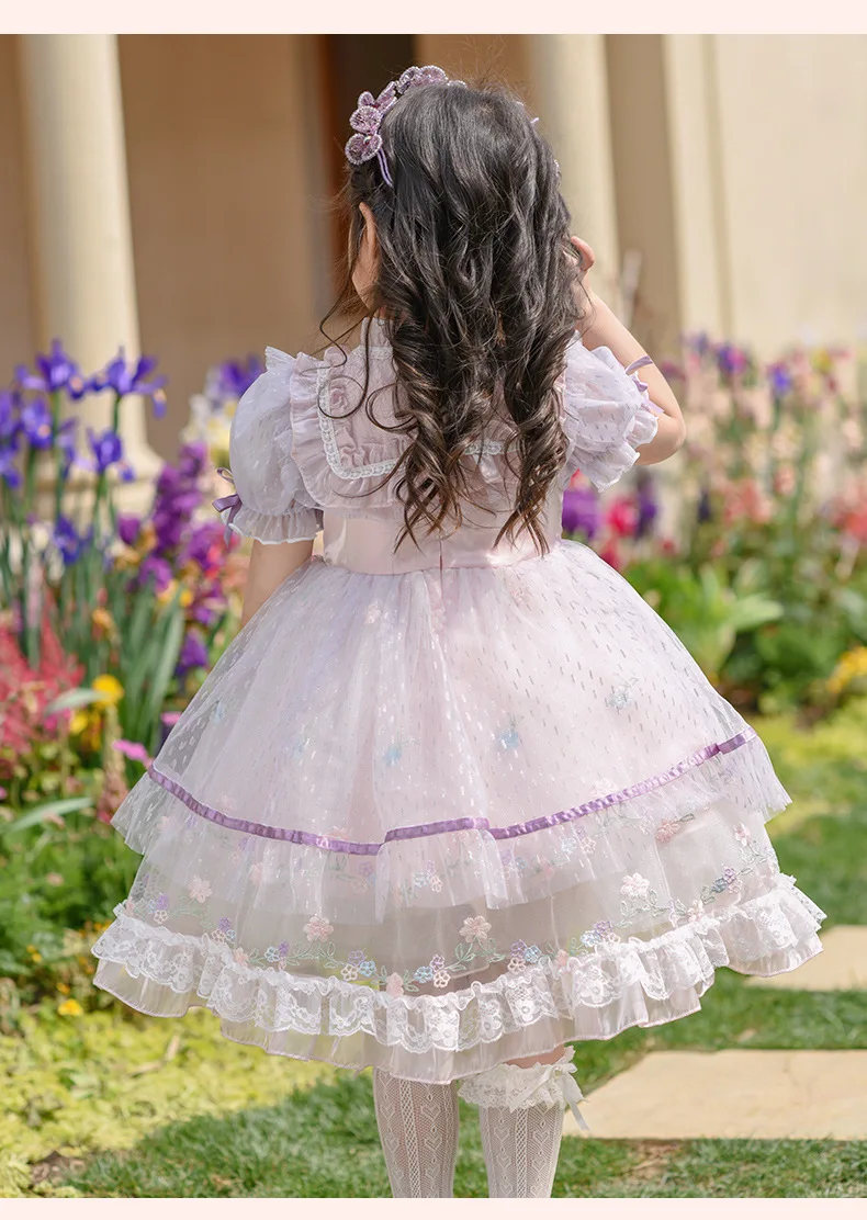 Lace Bow Tulle Lolita Dress For Girls Luxury Fluffy Birthday Frocks Kids Outdoor Photography Costume Summer Party Elegant Gown