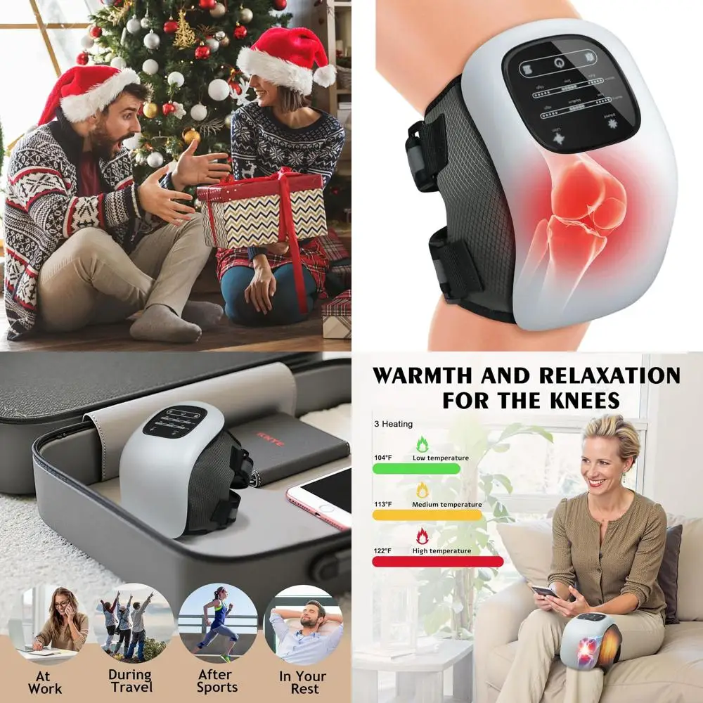 

Wireless Heat LED Knee Massager with Vibration and Adjustable Straps, featuring Timer