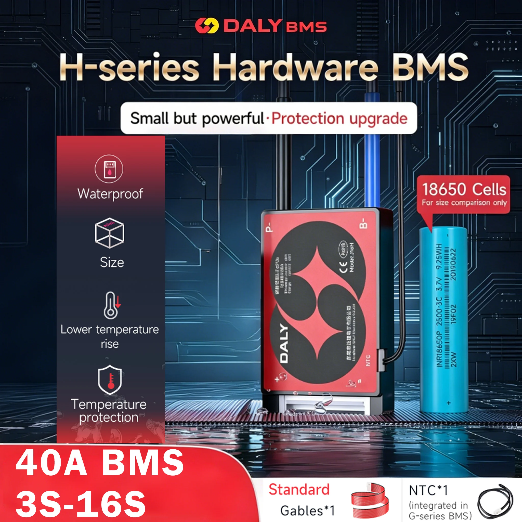DALY BMS 10S 36V 7S 24V 13S 48V 40A for 3.7V Li-ion BMS with NTC Power Battery 18650 3.2V Lifepo4 4S 12V 8S 24V E-bike Scooter