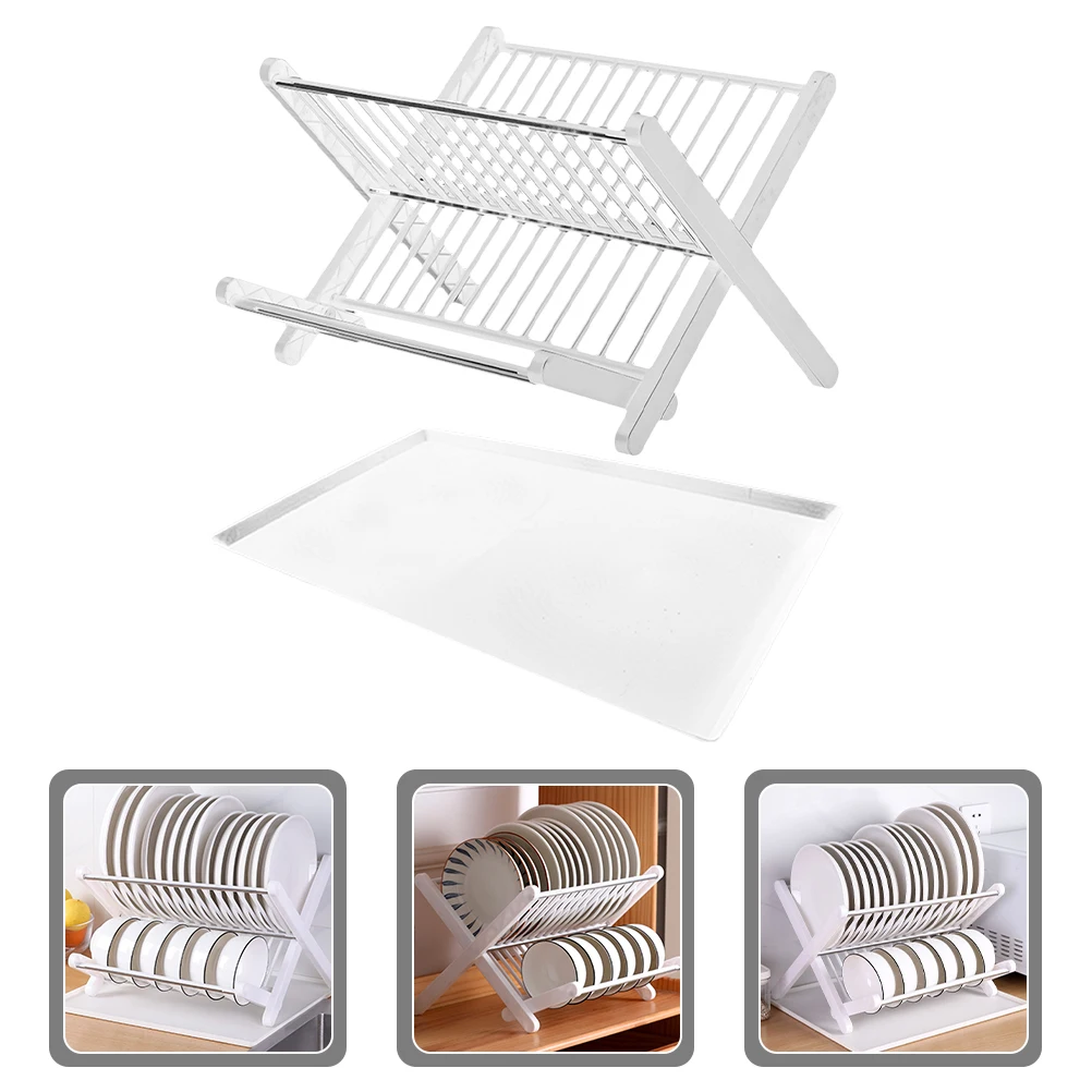 

1 set Foldable Kitchen Storage Rack Dish Drying Drainer Large Capacity White Counter Top Bowl Plate Strainer Reusable