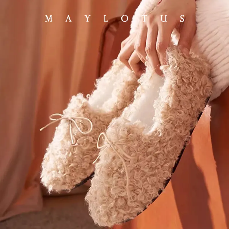 

2025 New Luxury Woman woolen fur flats warm plush shoes women candy color fur loafers ballerina furry moccasins cozy lambswool