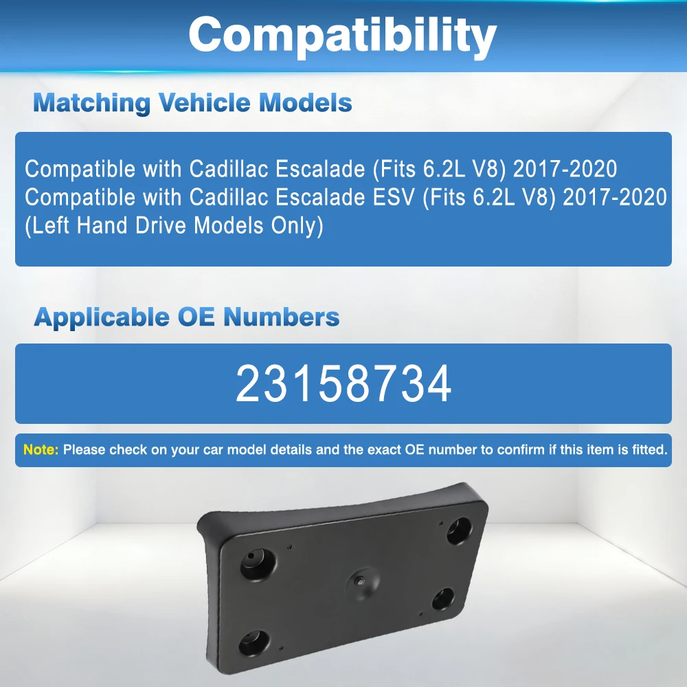 For Cadillac Escalade ESV 6.2L V8 North-American Version 2017 2018 2019 2020 Car Front License Plate Bracket 23158734 ABS