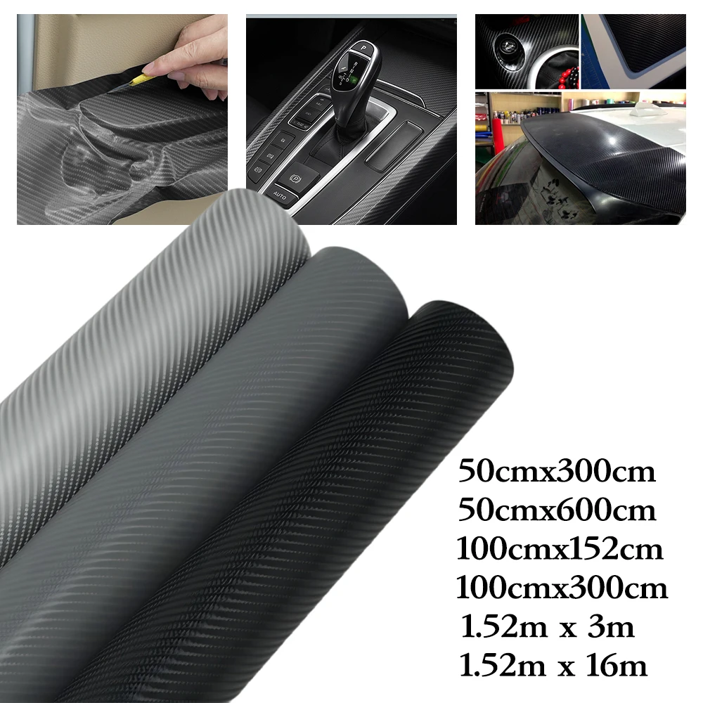 Pellicola adesiva in vinile per auto in fibra di carbonio 4D, nera, grigia, argento, con sistema di rilascio dell'aria, rotolo di adesivi per interni auto, cruscotto, specchietti laterali, moto,