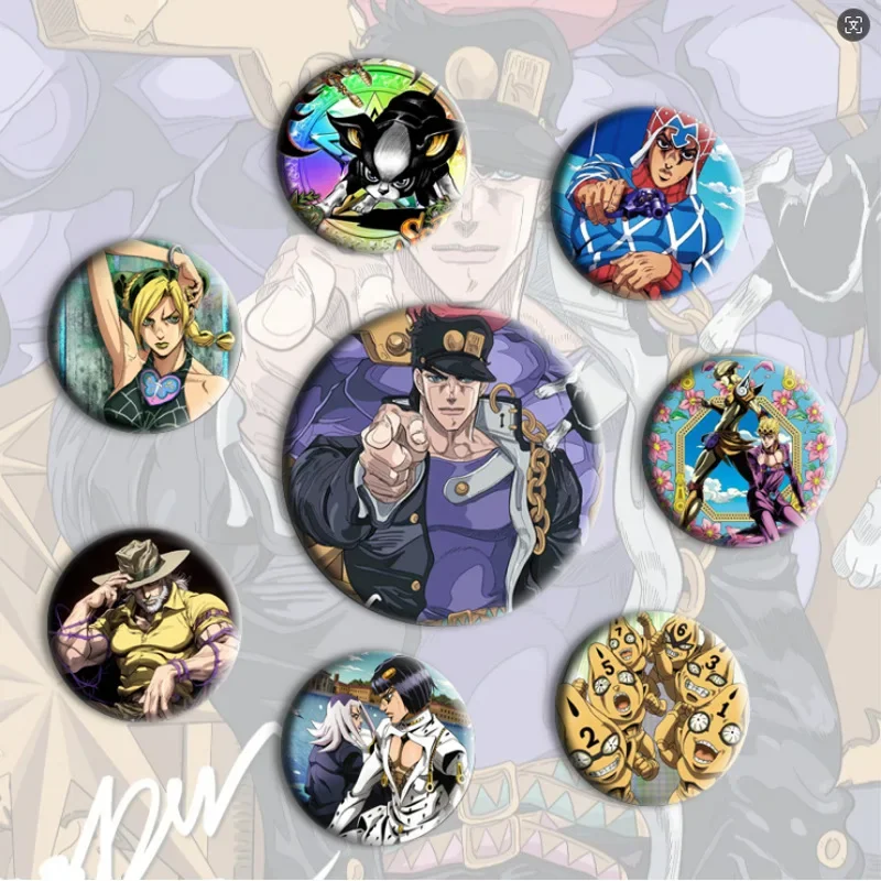 5.8cm High Quality Round Brooches Kujō Jōtarō Joseph Joestar Kakyoin Tenmei Figure Badge Creative Pin Collar Decor Collection