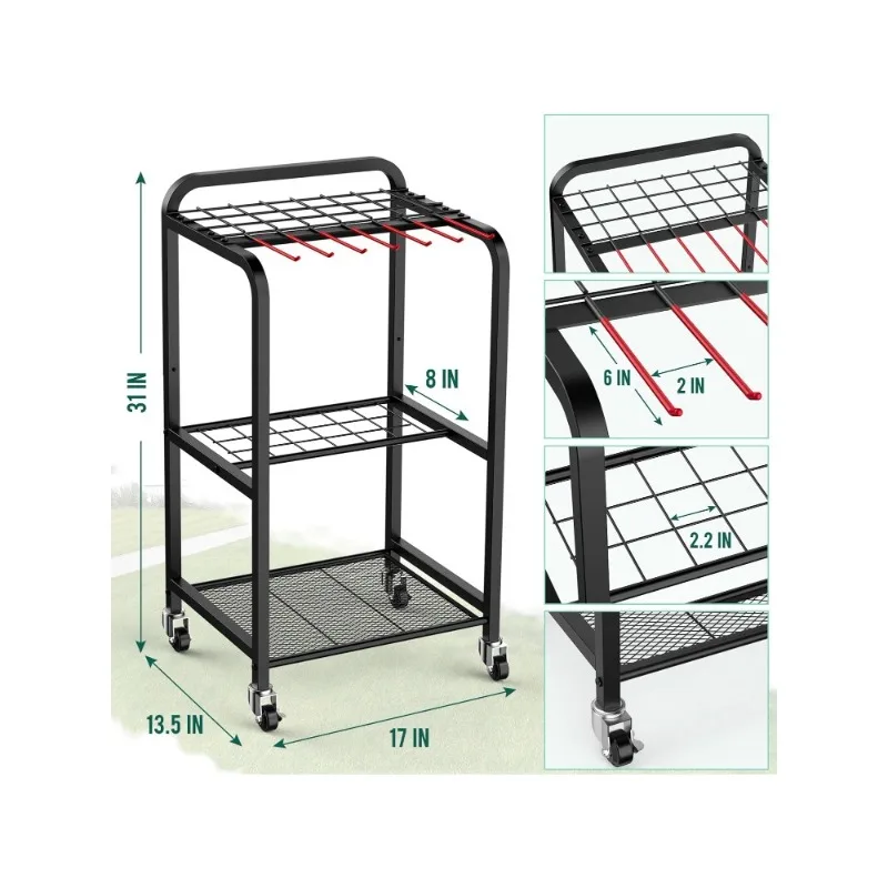 Wheeled Heavy Duty Garden Tool Storage Sturdy Metal Garden Tool Organizer for Garage, Shed, Yard Tool Holder, Basement